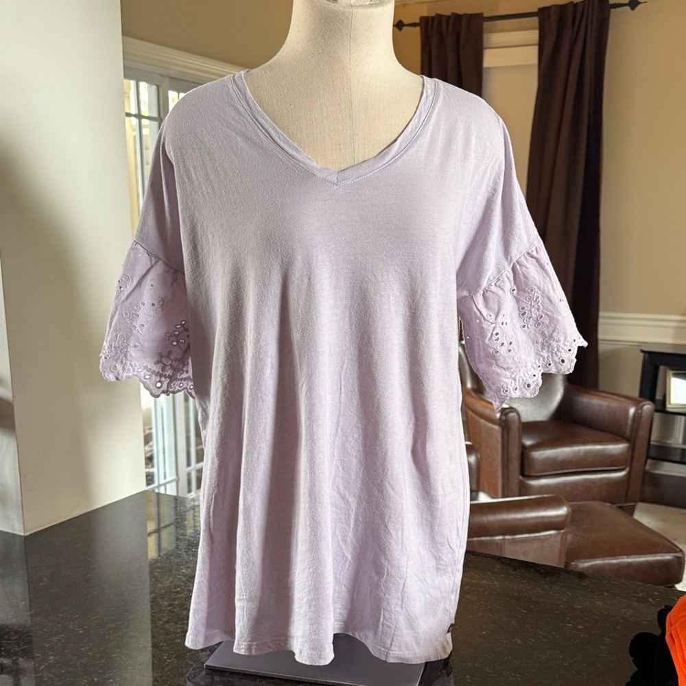Matilda Jane Light Lavender V-Neck Top with Eyelet Flutter Sleeves